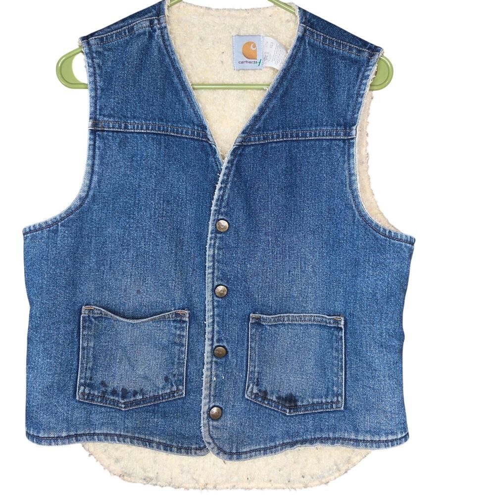 Vintage Carhartt Sherpa denim vest size medium western snaps